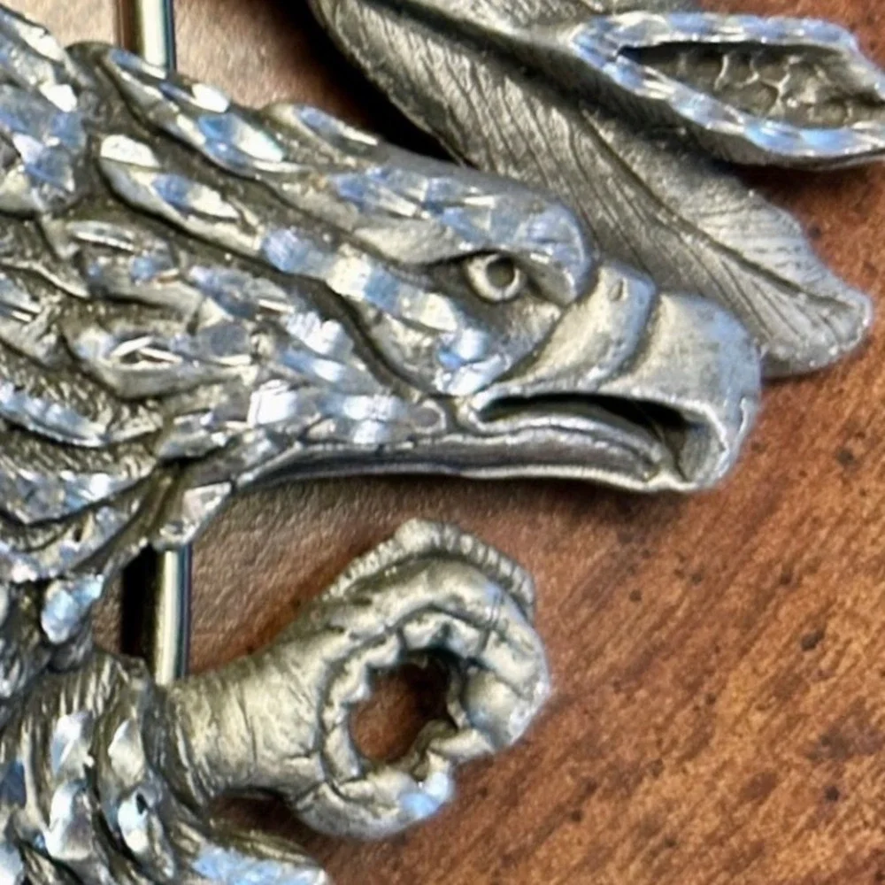 Vintage 1993 USA Made EJC Eagle Head Belt Buckle Silver Western Americana
